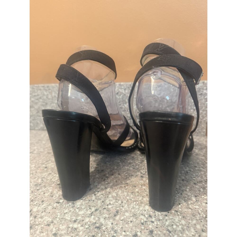 Louis Vuitton Strappy Monogram Satin Sparkle Leather Block Heel Sandals EU 39.5 - Picture 4 of 16